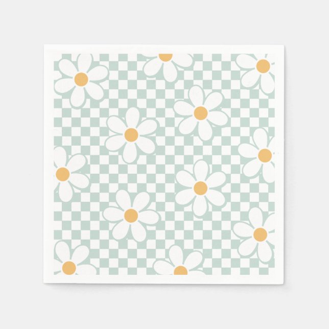 Guardanapo De Papel Retro Checker Daisy Mint Aniversário (Frente)