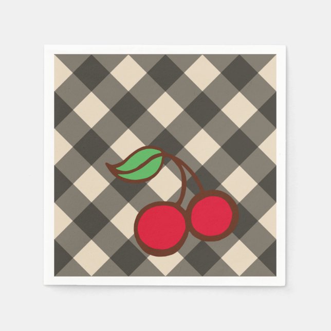Guardanapo De Papel Retro Cherry Gingham Picnic Party Napkins (Frente)