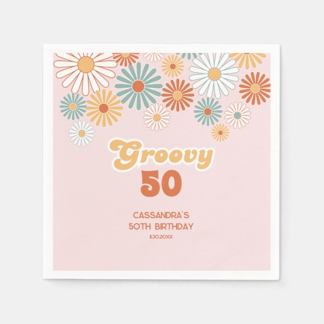 Guardanapo De Papel Retro Daisy Boho Groovy Floral Birthday (Frente)