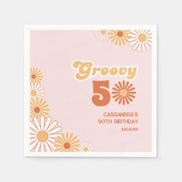 Guardanapo De Papel Retro Daisy Boho Laranja Rosa 50º Aniversário