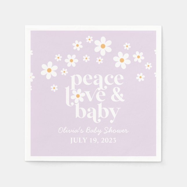 Guardanapo De Papel Retro Daisy boho Peace Love Lilac (Frente)