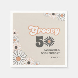 Guardanapo De Papel Retro Daisy Boho Terracotta Natural 50th Birthday