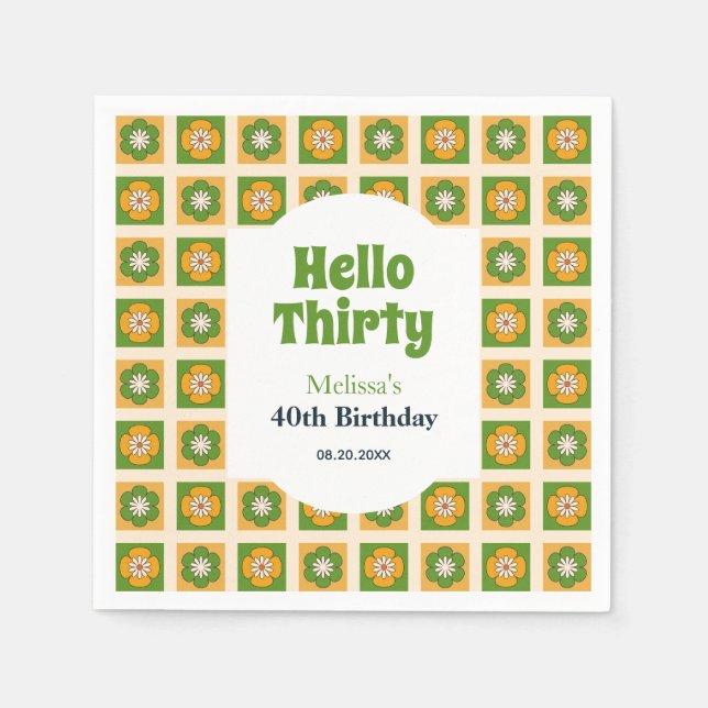 Guardanapo De Papel Retro Daisy Flower Verificado Olá Trinta Anos (Frente)