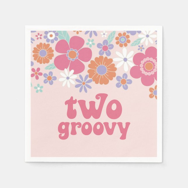Guardanapo De Papel Retro Dois Groovy Floral Rosa (Frente)