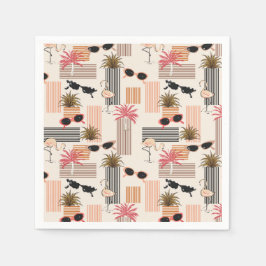 Guardanapo De Papel Retro Flamingos Palmas e Óculos de sol Festa de Ve