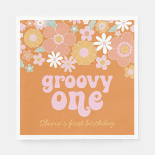 Guardanapo De Papel Retro Floral Groovy Um aniversário Napkins