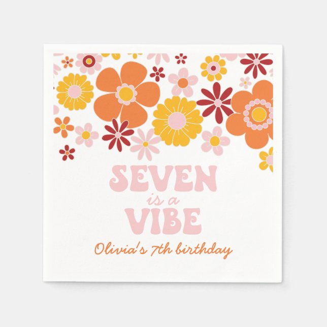 Guardanapo De Papel Retro Floral Seven é um aniversário de 7 Vibe (Frente)