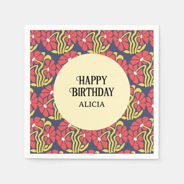 Guardanapo De Papel Retro Funky Groovy Trippy Daisy Floral Birthday (Frente)