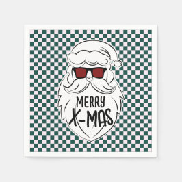 Guardanapo De Papel Retro Green Pink Checkered Santa Claus Christmas