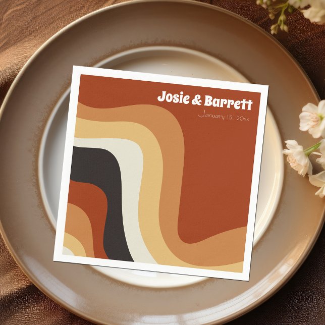 Guardanapo De Papel Retro Groovy 70s Onda Laranja Castanho Funky Casam (Criador carregado)