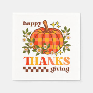 Guardanapo De Papel Retro Groovy Checkered Pumpkin Daisy