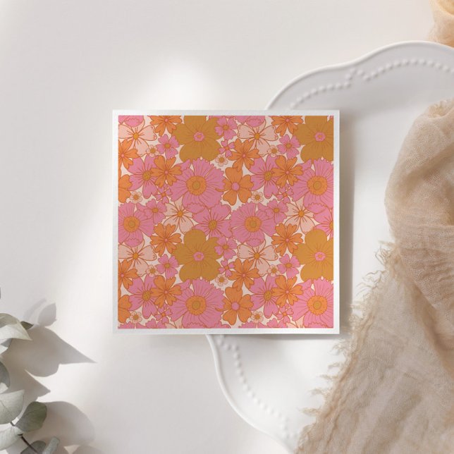 Guardanapo De Papel Retro Groovy Pink Boho Baby in Bloom (Criador carregado)