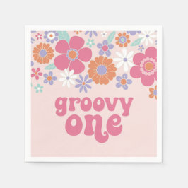 Guardanapo De Papel Retro Groovy Um Floral Rosa