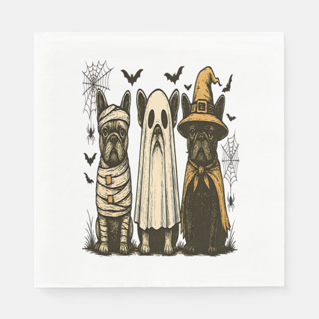 Guardanapo De Papel Retro Halloween Ghost French Bulldog Gothic Png (Frente)