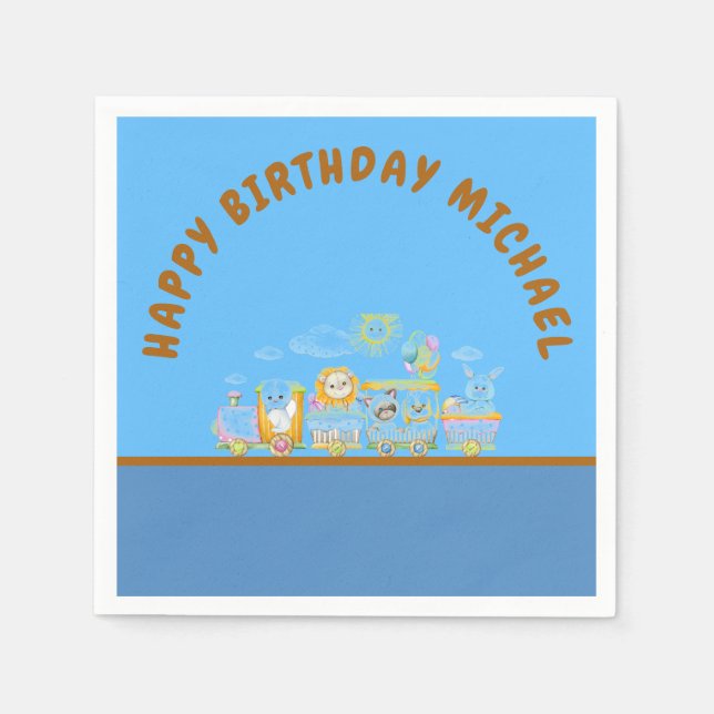 Guardanapo De Papel Retro Happy Birthday Animal Train Paper Plate (Frente)