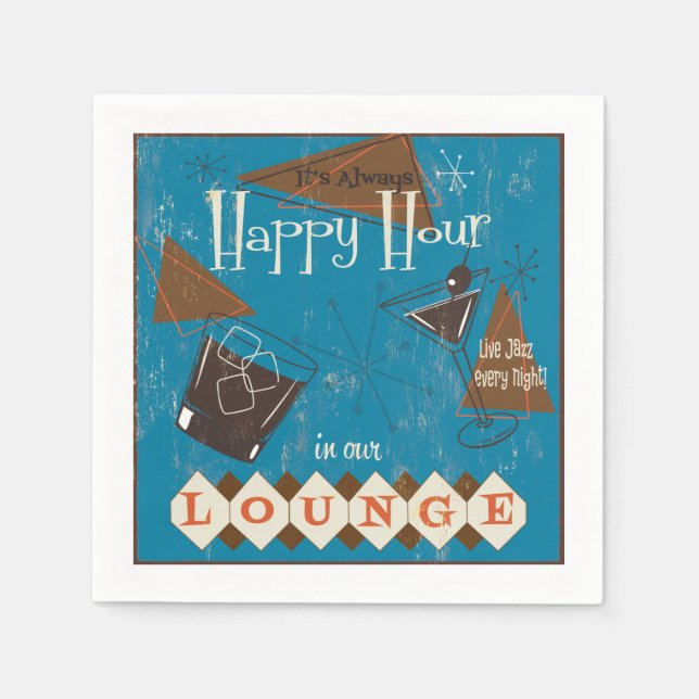 Guardanapo De Papel Retro Happy Hour Coctail Napkins (Frente)