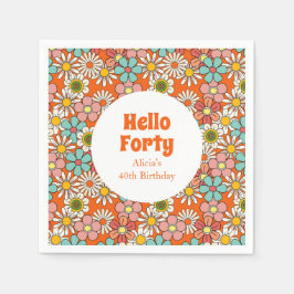 Guardanapo De Papel Retro Hippie Groovy Flower Hello Quarty Birthday