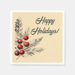 Guardanapo De Papel Retro Holly Berries e Evergreen