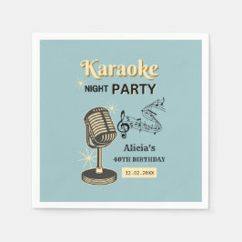 Guardanapo De Papel Retro Karaoke Noite Party Teal & Cream Birthday