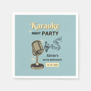Guardanapo De Papel Retro Karaoke Noite Party Teal & Cream Birthday