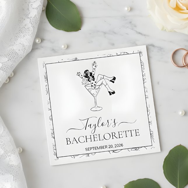 Guardanapo De Papel Retro Martini Girl Bachelorette Party Custom  (Criador carregado)