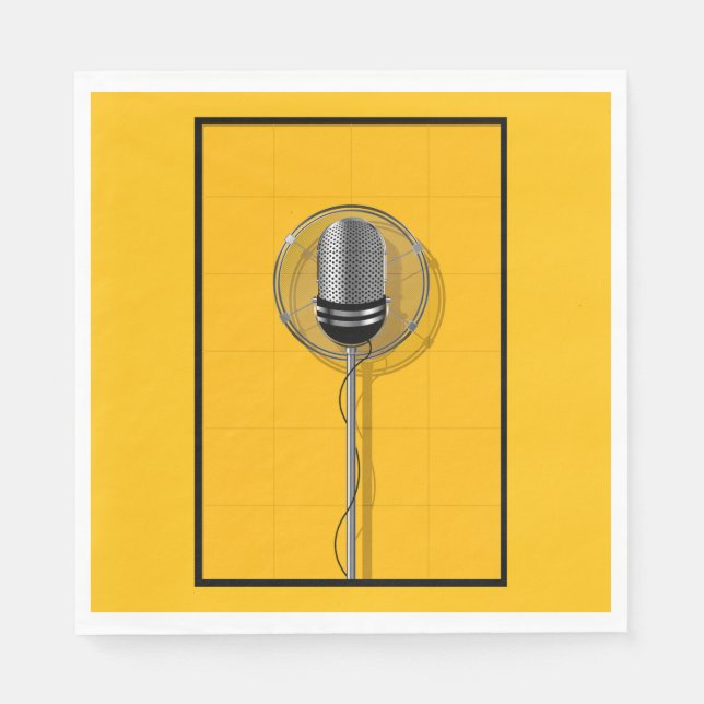 Guardanapo De Papel Retro Microphone on Bold Yellow (Frente)