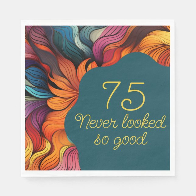 Guardanapo De Papel Retro Modern Teal Orange 75º aniversário (Frente)