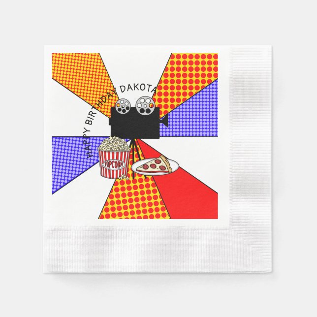 Guardanapo De Papel Retro Movie Night Festa de aniversário (Frente)