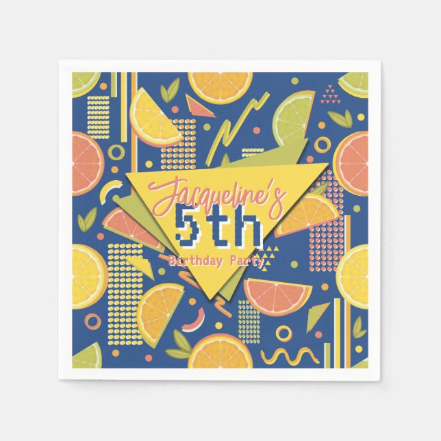 Guardanapo De Papel Retro Navy Blue Summer Citrus Fruit Birthday (Frente)