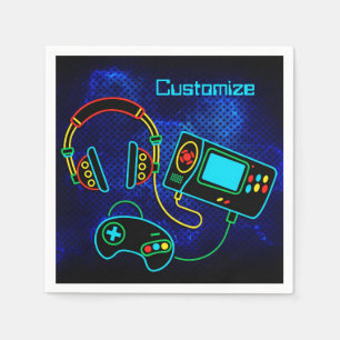 Guardanapo De Papel Retro Neon Blue para jogadores