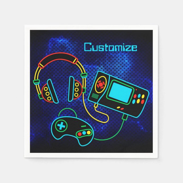 Guardanapo De Papel Retro Neon Blue para jogadores (Frente)