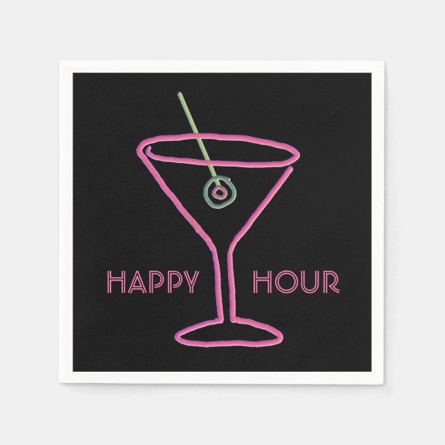 Guardanapo De Papel Retro Neon Martini Happy Hour Napkins (Frente)