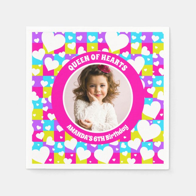 Guardanapo De Papel Retro Neon Queen Of Heart Foto De Festa de anivers (Frente)