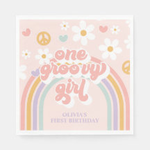 Retro One Groovy Girl Arco-íris 1º Aniversário