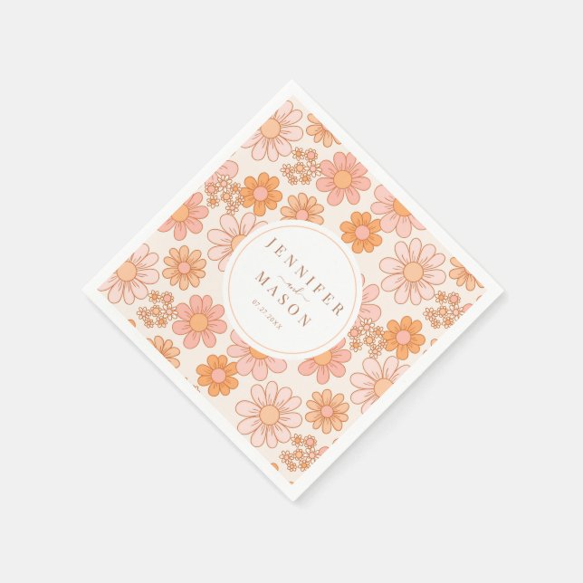 Guardanapo De Papel Retro Orange Daisy Floral Wedkins (Canto)