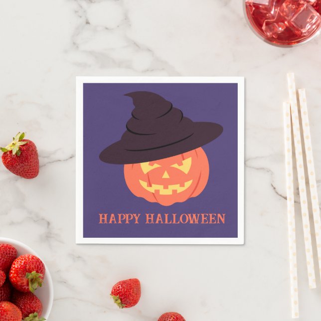Guardanapo De Papel Retro Orange Pumpkin Feliz Halloween Napkins (Insitu)