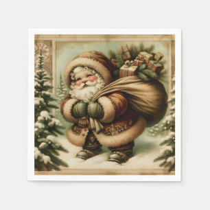 Guardanapo De Papel Retrô Papai Noel com presentes