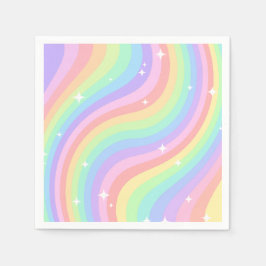 Guardanapo De Papel Retro Pastel Rainbow Wavy Pattern with Stars