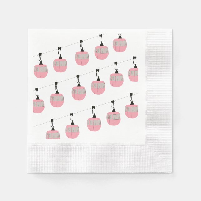 Guardanapo De Papel Retro Pink Ski Gondola Lift Skiers (Frente)