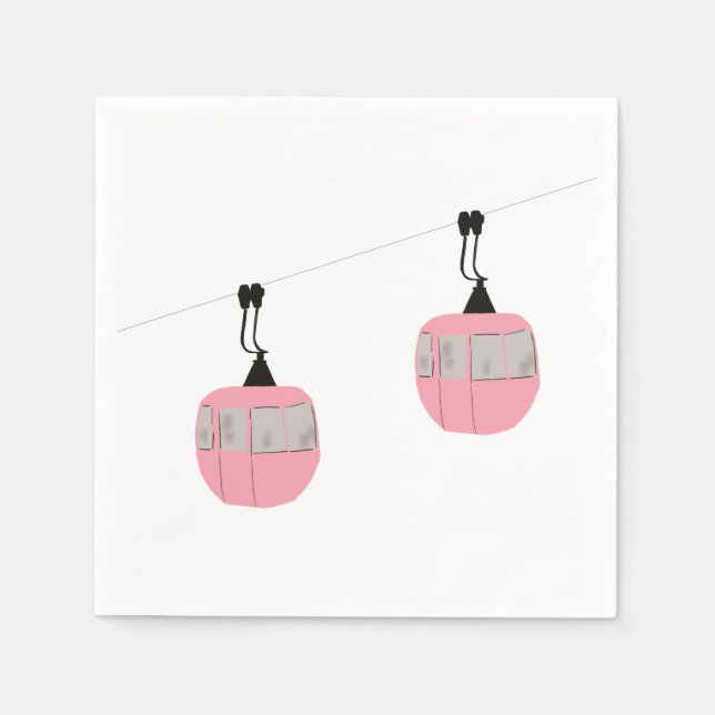 Guardanapo De Papel Retro Pink Ski Gondola Lift Skiers (Frente)