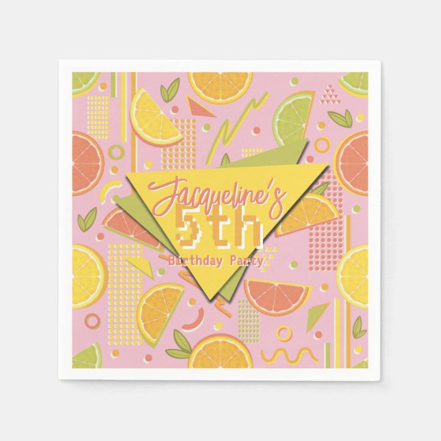 Guardanapo De Papel Retro Pink Summer Citrus Fruit Birthday (Frente)