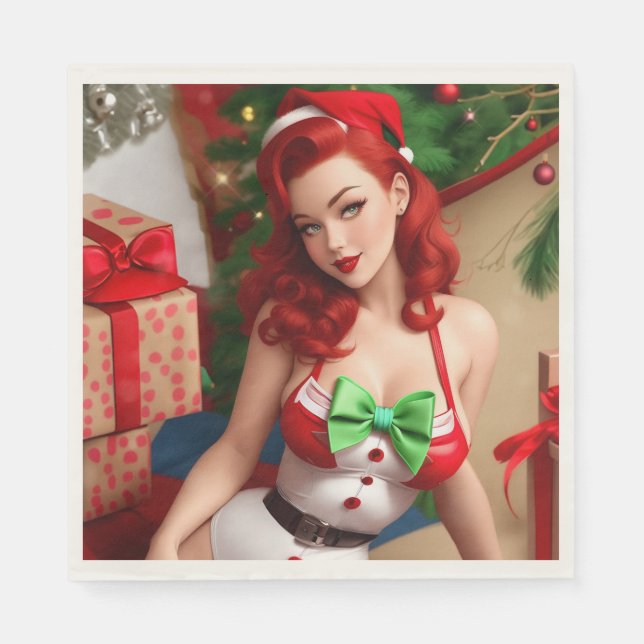 Guardanapo De Papel Retro Pinup Holiday Napkins (Frente)