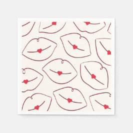 Guardanapo De Papel Retro Pop Art Lips & Heart Cherry Red