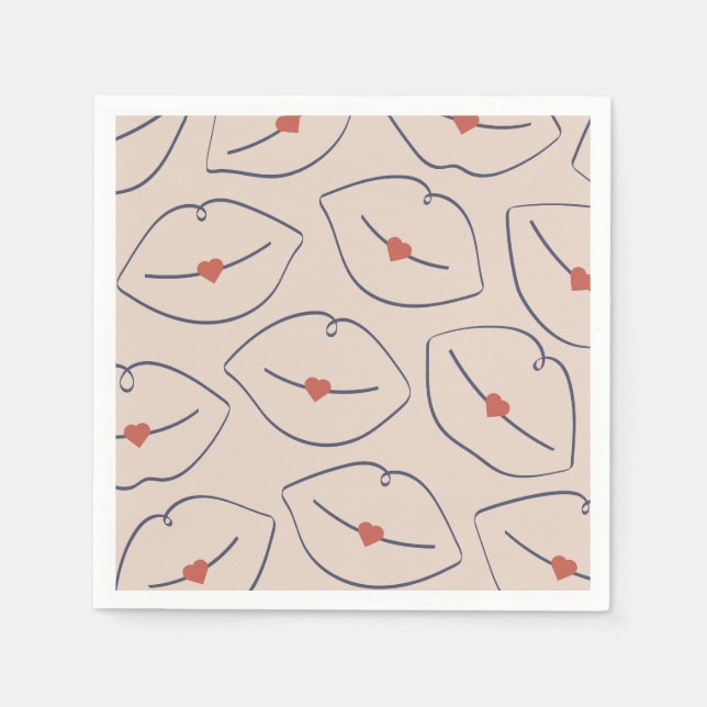 Guardanapo De Papel Retro Pop Art Lips & Heart Terracotta Red (Frente)