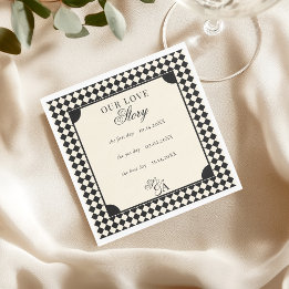 Guardanapo De Papel Retro Preto Marfim Nossa História de Amor Casament