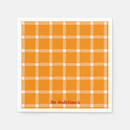 Guardanapo De Papel Retro Pumpkin Orange Gingham Halloween Party
