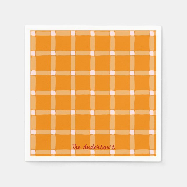 Guardanapo De Papel Retro Pumpkin Orange Gingham Halloween Party (Frente)
