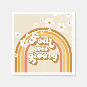 Guardanapo De Papel Retro Rainbow Four Ever Groovy 4th Birthday