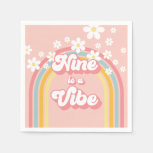 Guardanapo De Papel Retro Rainbow Nine é uma Vibe Groovy 9º Aniversári