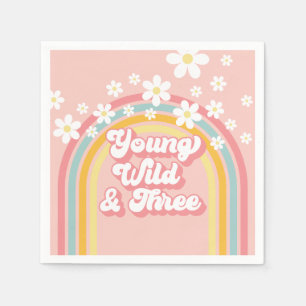 Guardanapo De Papel Retro Rainbow Young Wild e Three aniversário de 3
